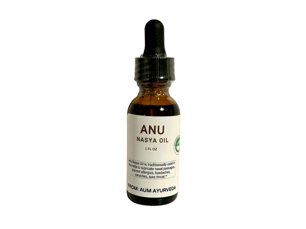 Ayurvedic Anu Nasya Oil lubricates nasal passages, prevents allergies, headaches, earaches, sore throat. Anu nasya oil is used during breathing exercise.