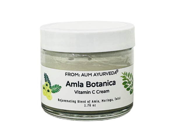 Amla Botanica Vitamin C Cream jar – natural, brightening face cream with Amla, Moringa, and Tulsi.
