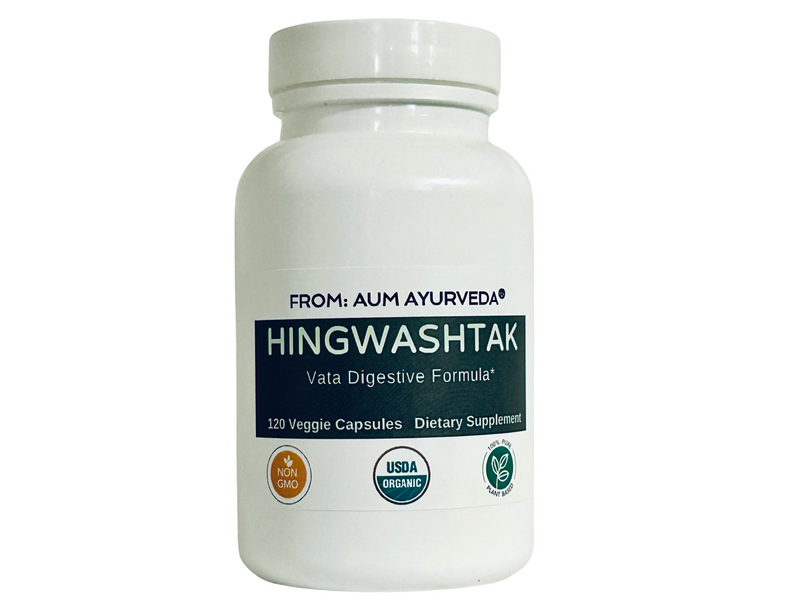 Hingwashtak capsules From Aum Ayurveda for Vata digestive health.