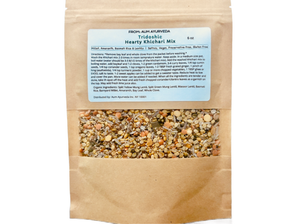 Tridoshic millet khichari mix in kraft pouch packaging. khichari cleanse
