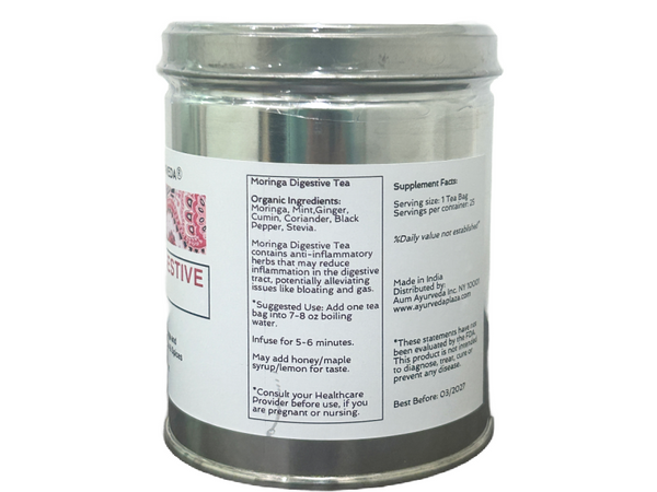 From Aum Ayurveda, Moringa Digestive Tea made with pure Ayurvedic Organic ingredients