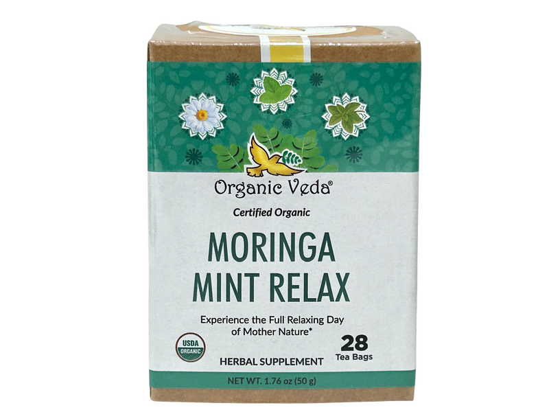 Moringa Mint Relax Tea: All natural effective botanicals blended with exotic flavorful soothing herbs for your complete relaxation. Get refreshed & sooth your mind with a cup of this delicious tea formulated with original moringa leaf.