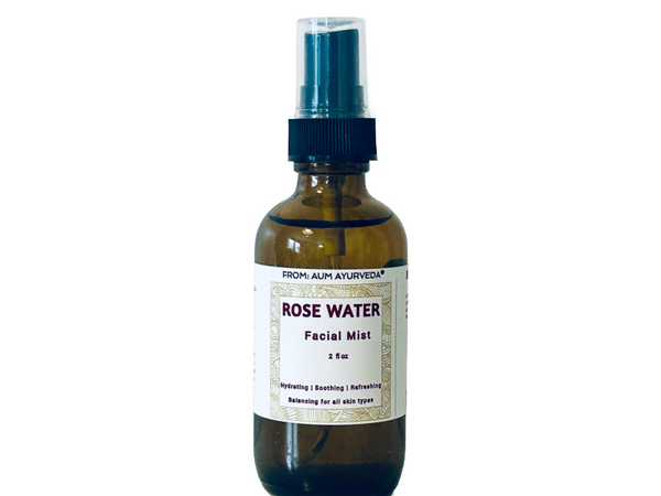 Rose Water Facial Mist "From Aum Ayurveda" is hydrating, Soothing, Refreshing.  Balancing for all skin types.