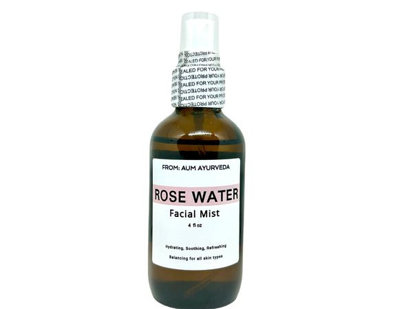 Rose Water Facial Mist "From Aum Ayurveda" is hydrating, Soothing, Refreshing.  Balancing for all skin types.