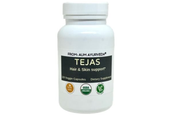 Tejas capsules are a perfect solution to a healthy, nourished body and a youthful, glowing complexion and healthy hair. It is a potent blend of selected active natural ingredients like Organic Amla fruit, Organic Eclipta prostrata leaf, Organic Alternanthera sessilis leaf,  Organic Tulsi Leaf, Organic Terminalia chebula Fruit.