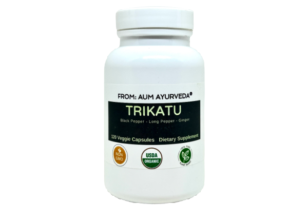 Trikatu capsules from Aum Ayurveda for Kapha Digestive Health.