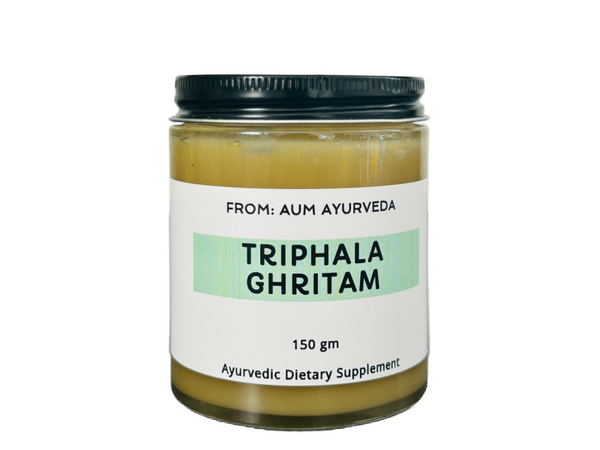 Triphala Ghritam is an Ayurvedic medicated ghee which is very useful for treating eye problems. It has rejuvenating, antioxidant, adaptogenic, cardioprotective, anti-diabetic, anti-obesity, anti-inflammatory, antimicrobial properties.