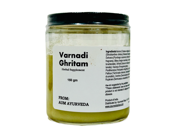 varanadi ghritam is ayurvedic herbal gee, used for reducing phlegm, fat deposition, metabolic disorders, rheumatoid arthritis, headache and inflammatory conditions.