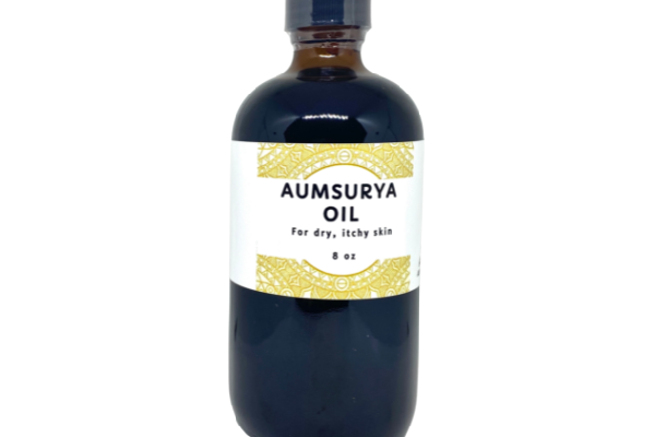 Aum Surya ayurvedic massage oil for dry, itchy skin, psoriasis