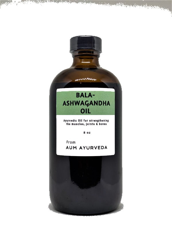 Bala Ashwagandha oil is vata-pacifying. It can be used to nourish and strengthen the muscles. Very  useful for athletes and those who are weakened by debility due to old age or illness