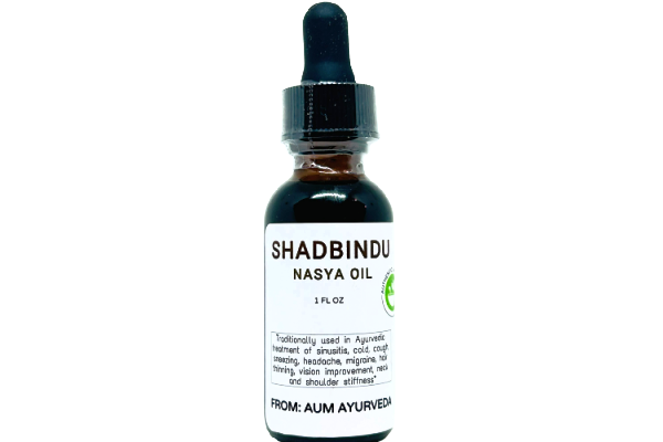 Shadbindu nasya oil for the treatment of sinusitis, cold, cough, allergic rhinitis, hair thinning.