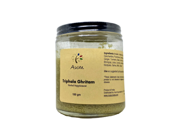 Triphala Ghritam is an Ayurvedic medicated ghee which is very useful for treating eye problems. It has rejuvenating, antioxidant, adaptogenic, cardioprotective, anti-diabetic, anti-obesity, anti-inflammatory, antimicrobial properties.